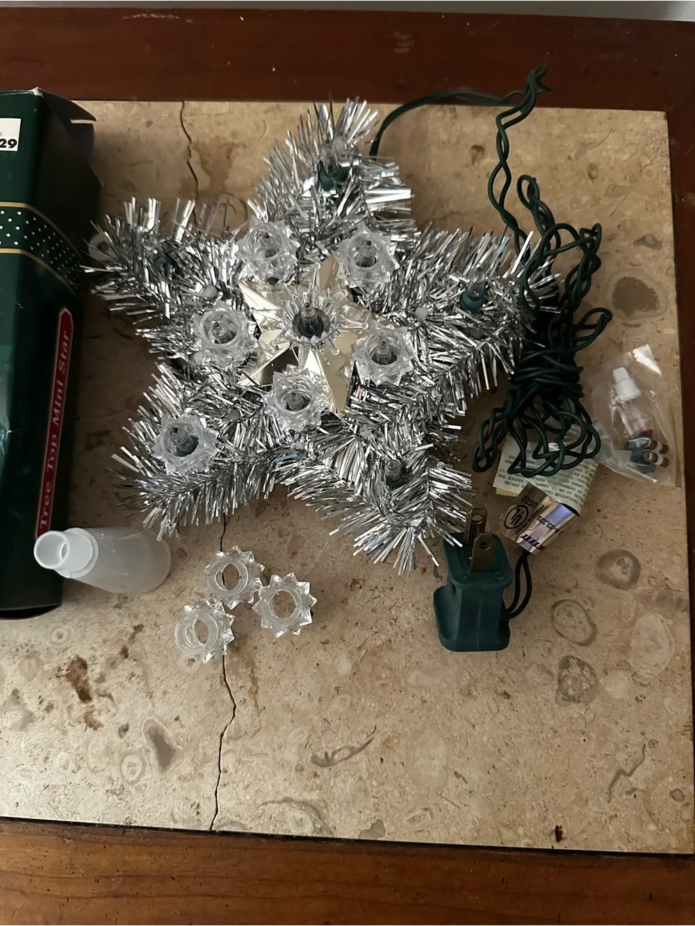 Silver Star Tree Top with Lights 6” With Box Works